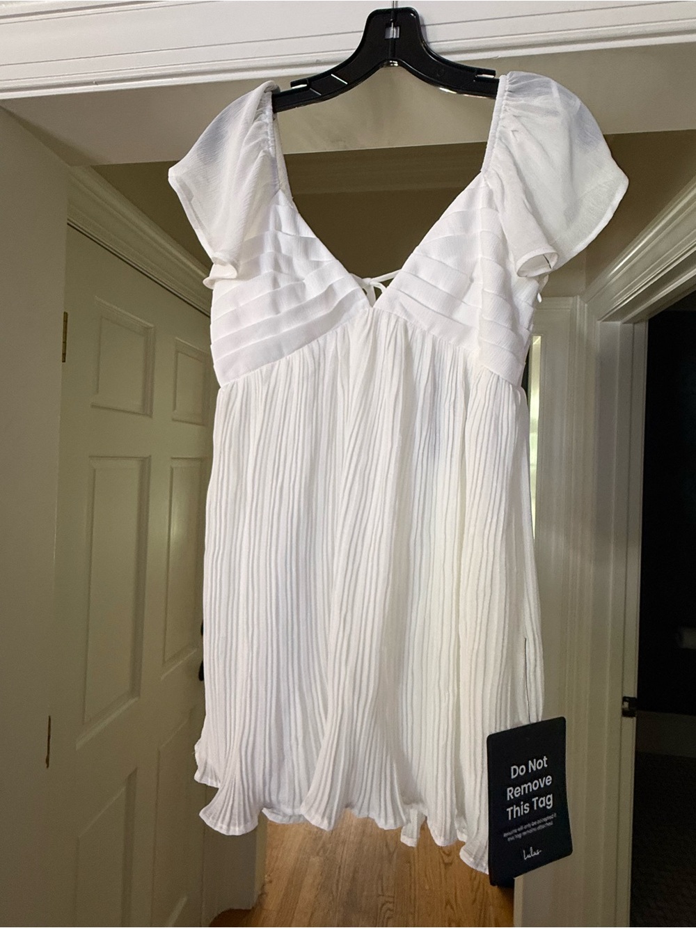 Lulu's White Pleated V-Neck Flutter Sleeve Mini Dress